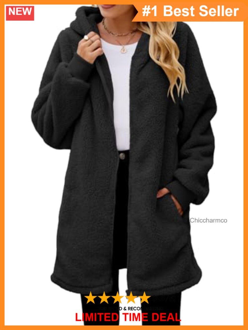 Oversized Sherpa Fleece Zip Up Hoodie Jacket Long Sleeve Winter Coat